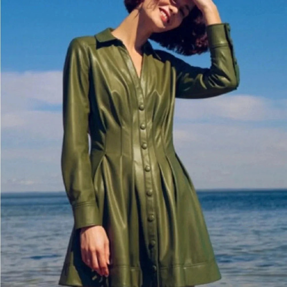 - Veronica Beard Ameeta Dress in Stone Army- faux leather size 14 - Picture 5 of 16